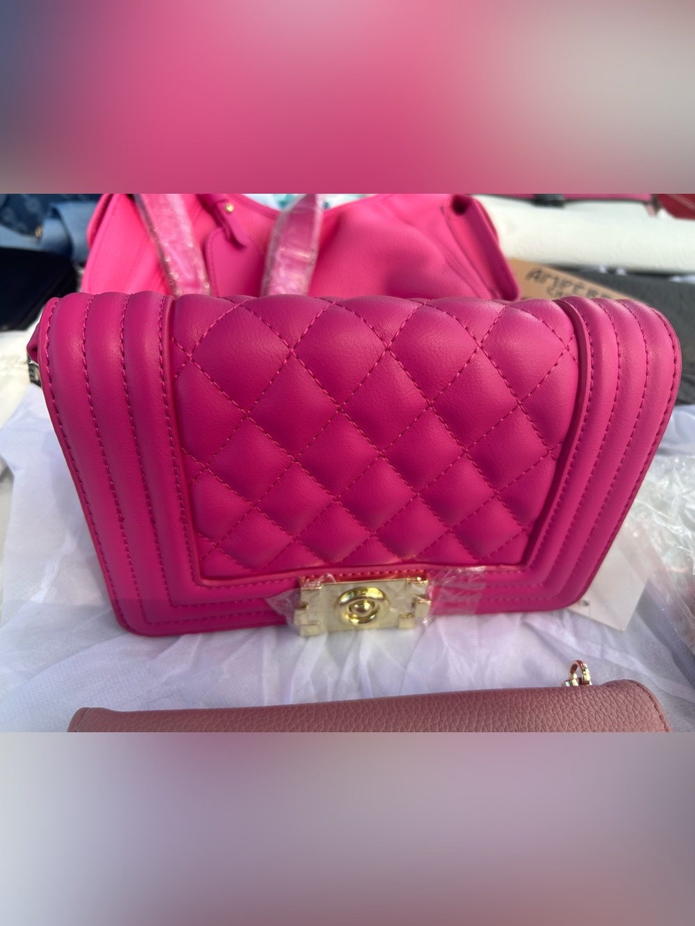Women's Quilted Hot Pink Chain Shoulder Bag